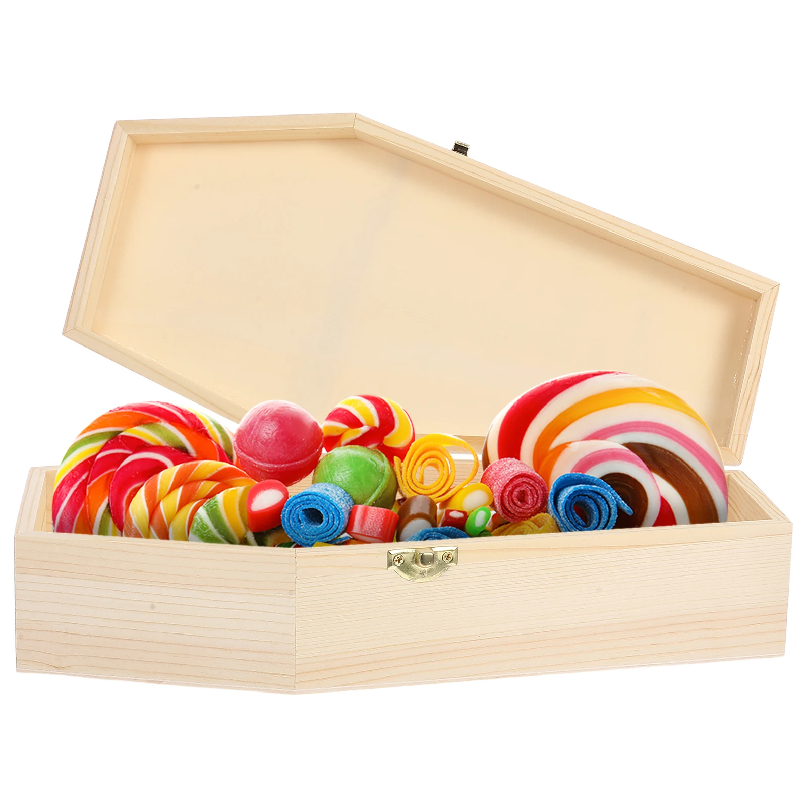 

Large Wooden Coffin Candy Box Hinged Lid Halloween Treat Storage DIY Gothic Jewelry Organizer Spooky Decorative Box