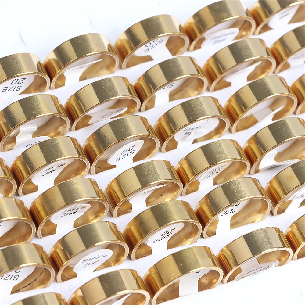 10Pcs/Lot Fashion Smooth Curved Glossy Stainless Steel Rings Jewelry For Women Men Party Gift No Fade Width 2/4/6/8MM