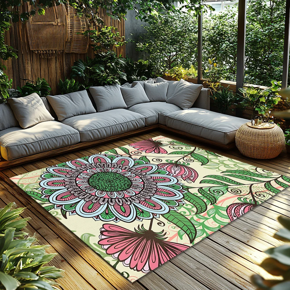 Floral Area Rug Washable Non Slip Indoor Outdoor Carpet Bohemian Home Decor Living Room Bedroom Floor Mat Artistic Design Patter