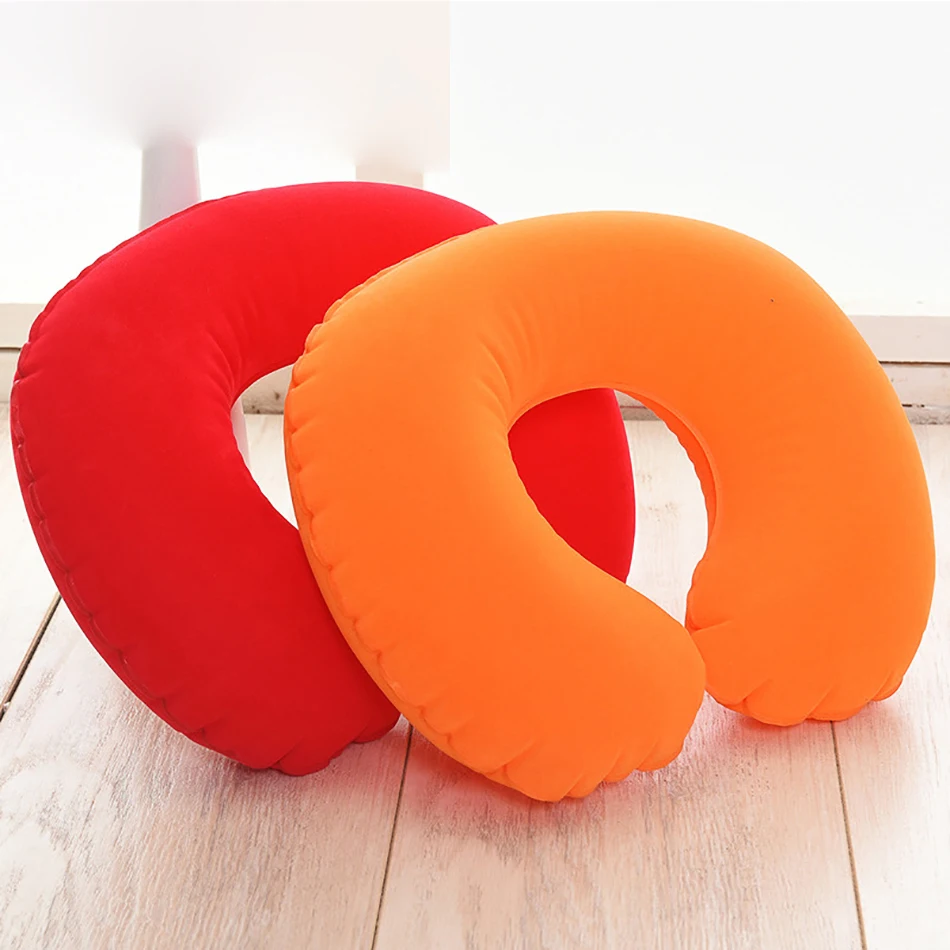 Appui-tête gonflable en forme de U pour bureau et voyage, housse en peluche courte + oreiller gonflable en PVC, coussin de soutien pour le cou