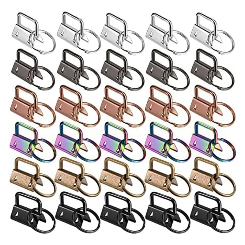 180 PCS Key Fob Hardware 6 Colors Keychain Fob Wristlet Hardware With Key Ring Key Fob Chain Hardware