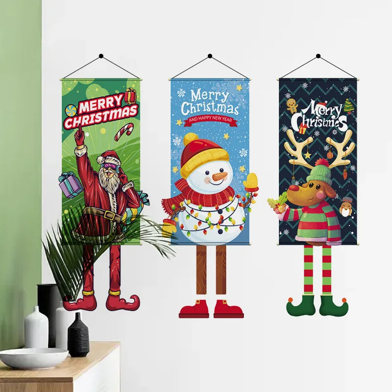 Christmas Door Hanging Banner 2024 New Year Decorations Creative Cartoon Fabric Family Christmas Tree Pendant Decoration Navidad