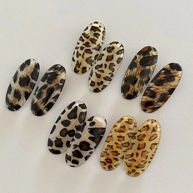 Pinza de Pelo Ovalada con Estampado de Leopardo Retro Coreano, Accesorio Minimalista Apilable para Peinados Urbanos, Versátil para Uso Diario, Regalo para Adolescentes y Mujeres