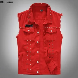 حجم زائد 5XL 6XL سترة جينز رجالية فاسق روك برشام أسود رعاة البقر جينز سترة رجالية أزياء دراجة نارية بلا أكمام جاكيت الدنيم أفضل 10 سترات روك رجالية مبيعا - No5