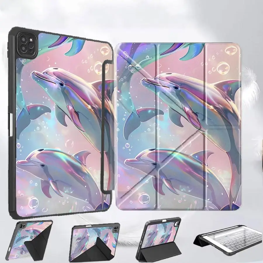 

Luxury Dolphin Design Holder Cover Tablet Case For iPad Air 4 5 M3 M2 M4 11inch Pro 2025 Pro 11th 10th 9th 8th 7th 12.9inch Mini
