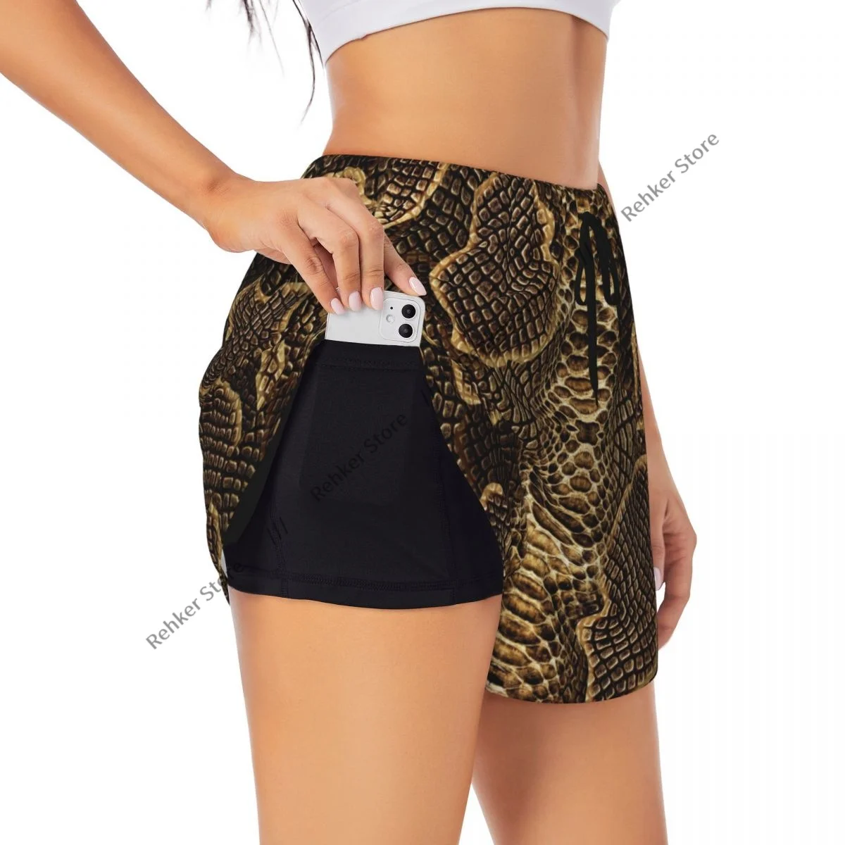 ヨガショーツ 女性用 フィットネスショーツ バイカー ワークアウト ランニング スポーツショーツ スネークパターン 速乾性 スポーツウェア ポケット付き