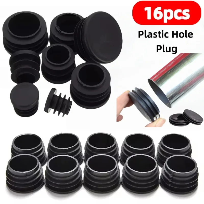 16pcs Plastic Steel Pipe Hole Plug Insert End Cap Round Furniture Chair Leg Cover Metal Tubing Alloy Ladder Glide Protection