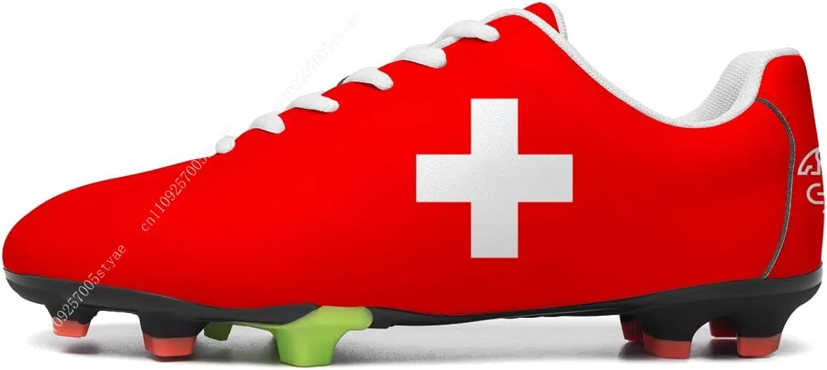Switzerland Flag Football Shoes Man Womens Soccer Shoe PU Sneakers Outdoor Lace Up Sports Shoes 2026