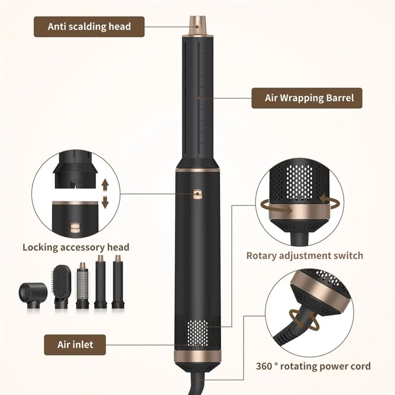 ABKR-Blow Dryer Brush,Negative Ionic Air Styler Function, 5 In 1 Hair Styler Curler& Hair Dryer Brush, EU Plug