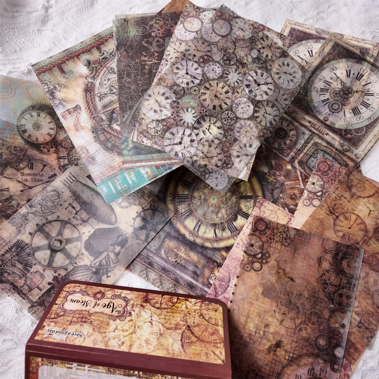 JIANQI 20 Sheets Vintage Gear Material Pape Retro Flower Diy Decorative Scrapbooking Background collage Art paper