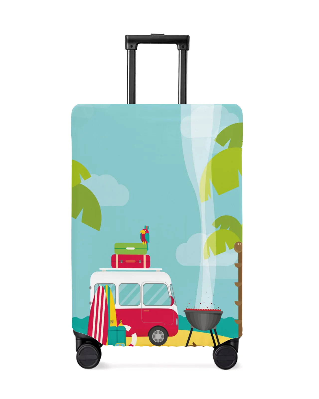 Camping Car Beach Cartoon Trees Sea Travel Luggage Cover Elastic Baggage Cover Suitcase Case Dust Cover Travel Accessories