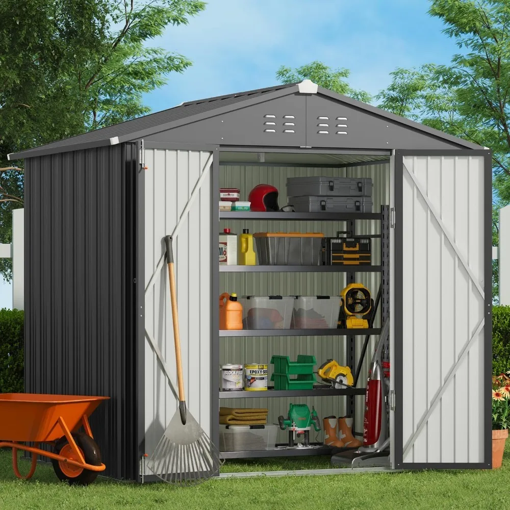 

Outdoor Storage Shed 8x6FT, Galvanized Metal Garden Shed with Double Lockable Doors, Storage Clearance for Lawn-Dark Grey