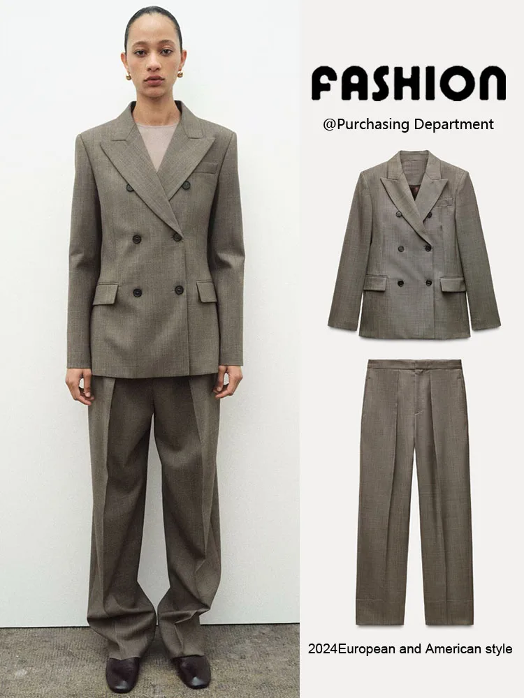 Frühling Neue Ankunft frauen Slim Fit Anzug Jaet Mischgewebe Einfache Falten Hosen Lange Sve Faion Set ZA 2025 99026 987926
