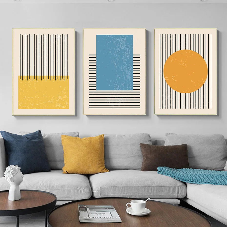 Abstract Geometric Shapes Color Blocks Line Wall Art Posters Canvas Print Painting Pictures Living