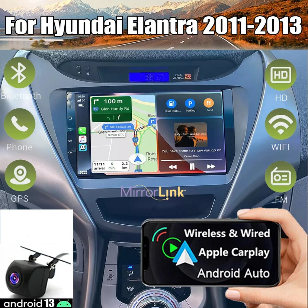 

Автомобильный мультимедийный экран для Apple Carplay, для Hyundai Elantra 2011-2013, Радио, стерео, GPS-навигатор, Android 13