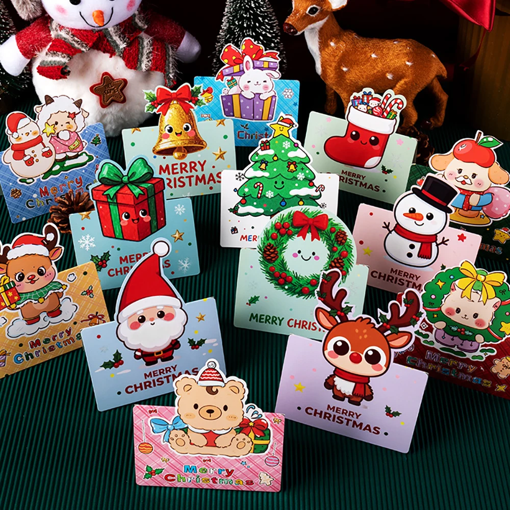 14 قطعة من بطاقات عيد الميلاد الكرتونية العتيقة، تحيات عيد الميلاد لمتجر الزهور، بطاقات ثلاثية الأبعاد مطوية، هدايا عيد الميلاد، بطاقات هدايا
