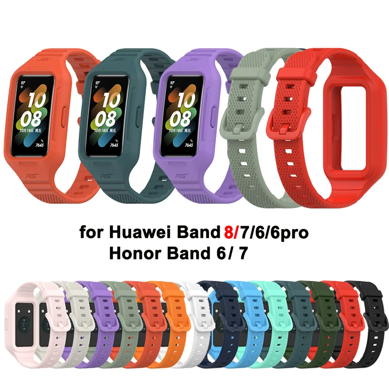 Silicone TPU with bumper case Watch Strap Band For Huawei Honor band 6 7 Full Protection Wristband for huawei band 9 8 6 7 6pro