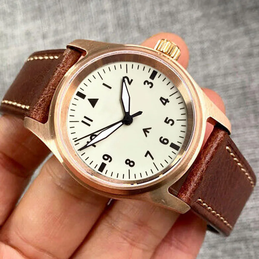 CUSN8 Solid Bronze 36mm Tandorio Lume Dial NH35 Automatic Mechanical 20ATM Diving Watch Men Sapphire Glass Leather Band