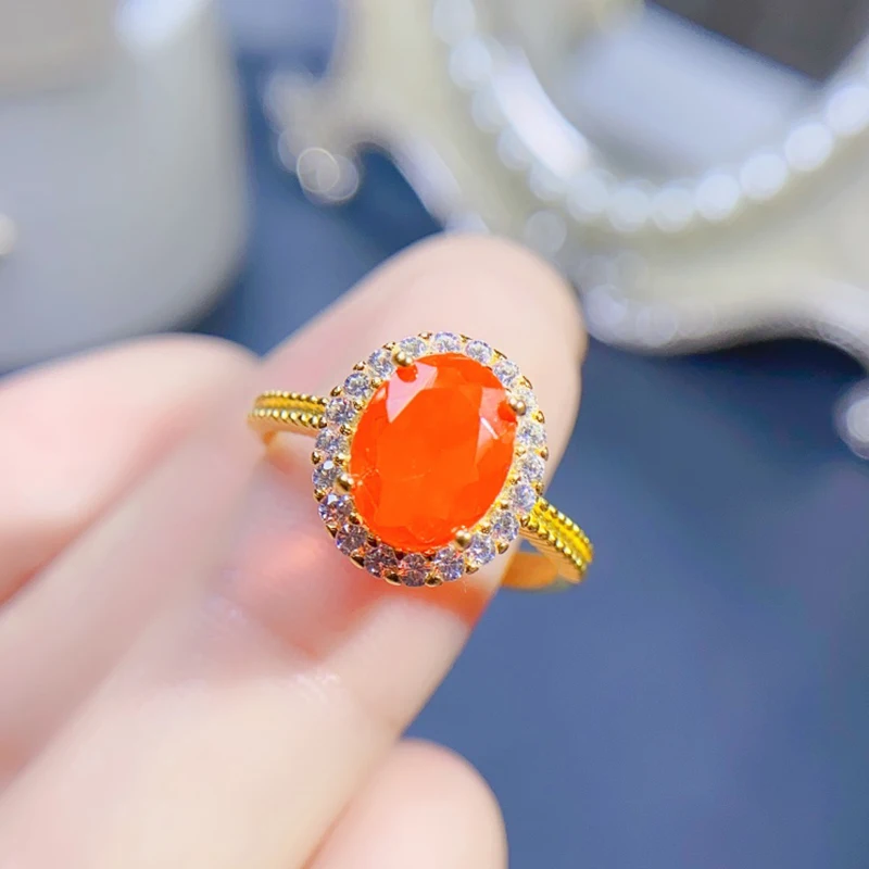 Natural Fire Opal Rings for women silver 925 jewelry luxury gem stones 18k gold plated free shiping items Party Gifts