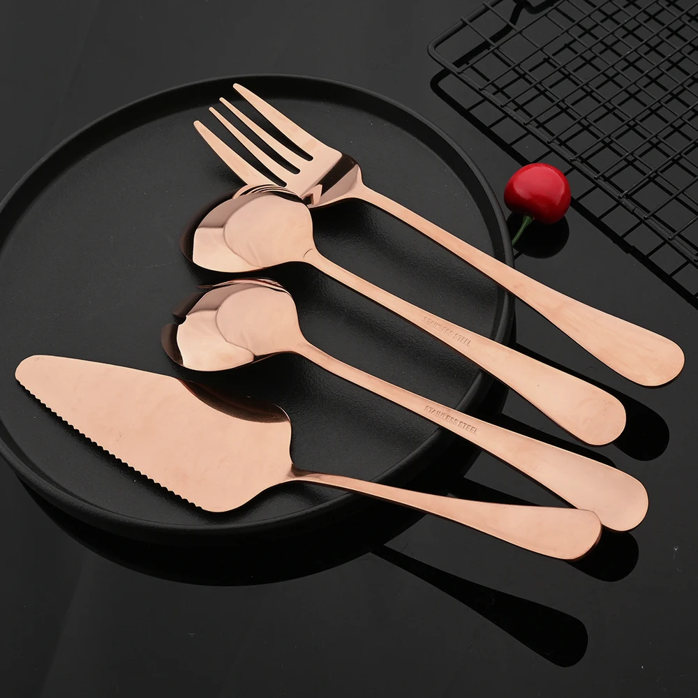 Rose Gold Dinnerware Cutlery Set Stainless Steel Tableware Service Fork Colander Spoon Cake Shovel Kitchen Dinner Flatware Set