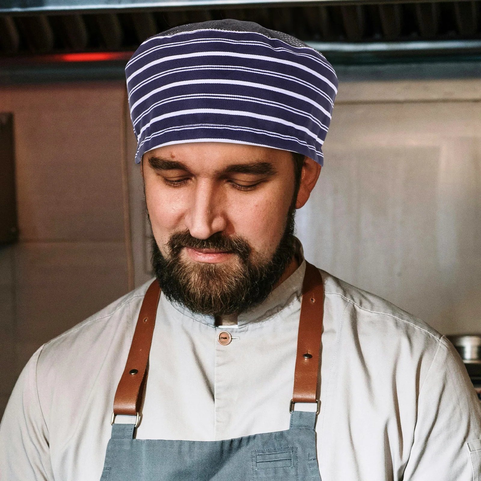 Chapeau de Chef unisexe à rayures bleues et blanches, casquette de cuisine réglable et respirante pour hommes et femmes, personnel de Service, cuisine, Restaurant, hôtel, travail