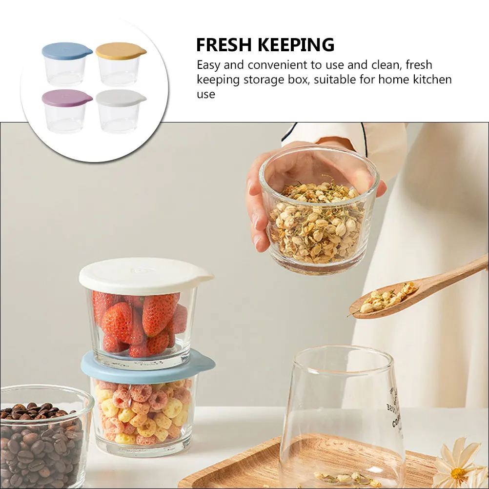 

4pcs Airtight Fresh Keeping Glass Storage Jars for Mini Fridge Kitchen Supplies Vegetable Refrigerator Fruit Salad Yogurt
