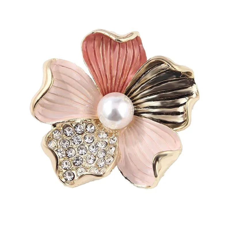 Enamel tricolor flower brooch for women, with a unique and high-end feel, and a pearl brooch clasp