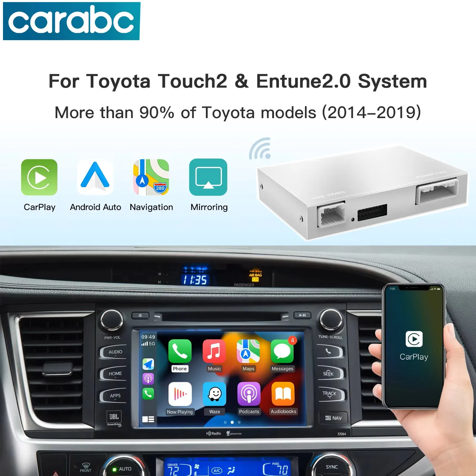 CARABC Wireless Carplay Android Auto For Toyota Touch 2 Entune 2.0 RAV4 Highlander Tundra Sienna Prius Yaris Camry CHR