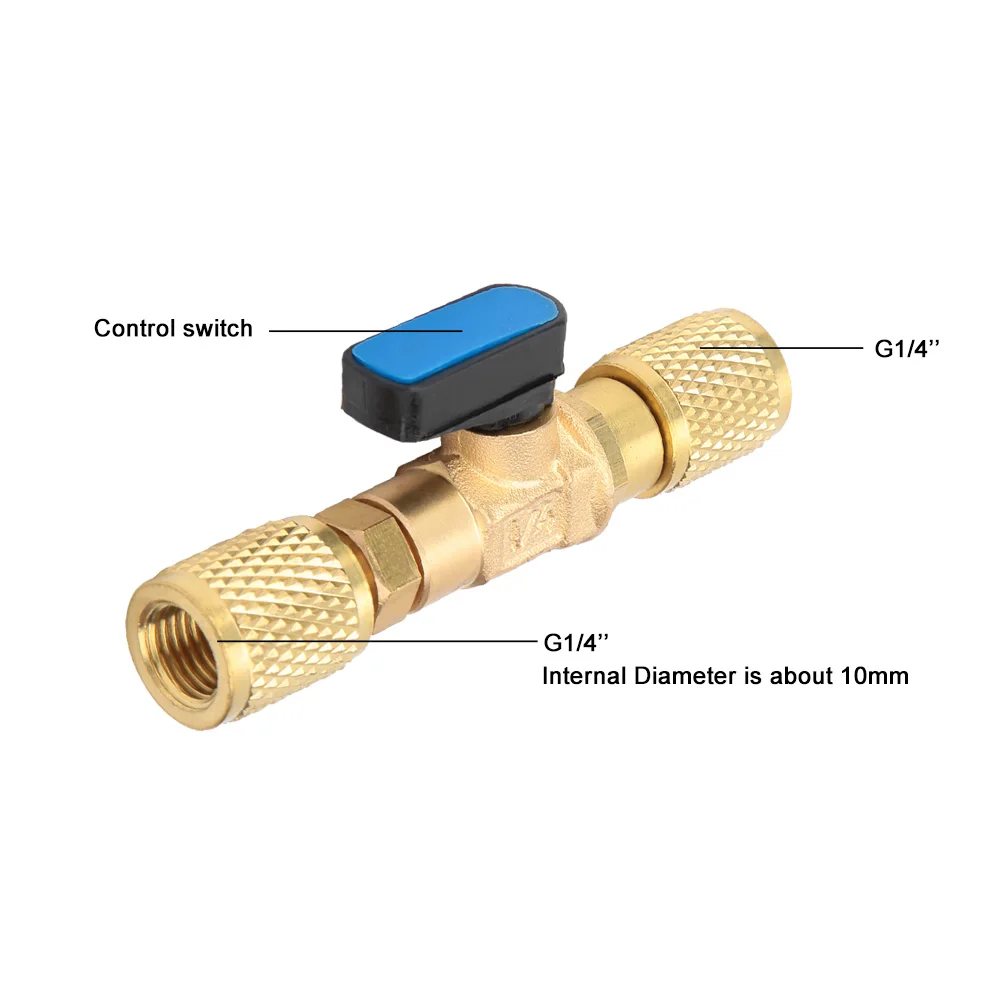 Brass Refrigeration Ball Valve Adapter Refrigerant Ball Valve Connector G1/4\'\'