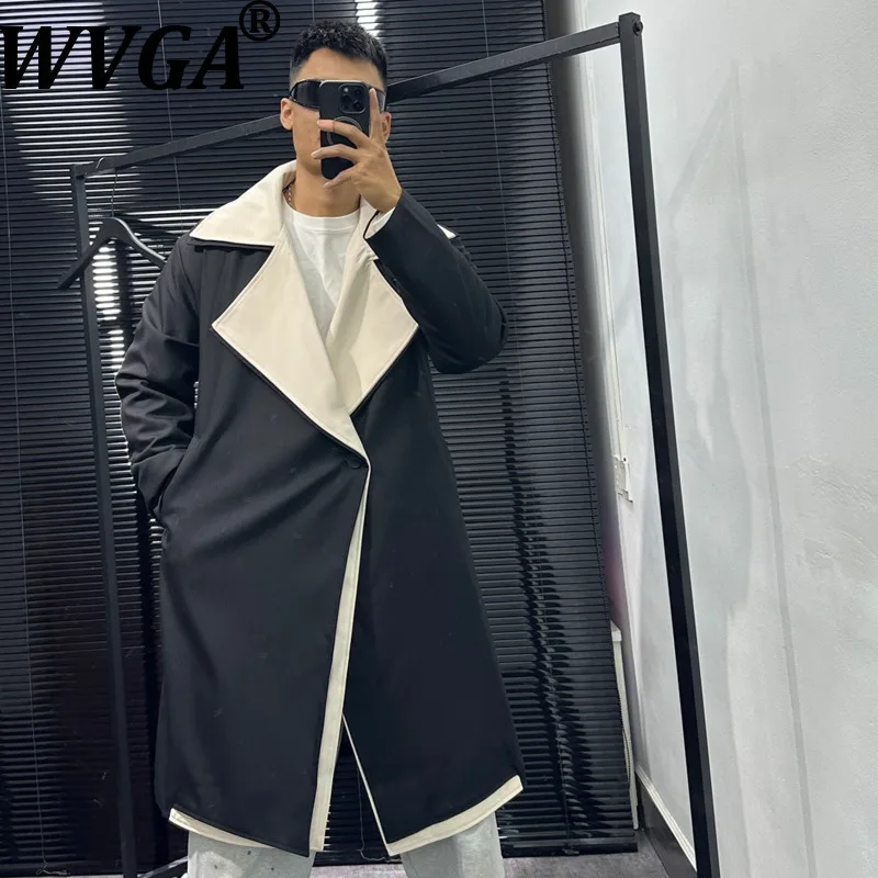 

WVGA осень-зима новый мужской прилив цветных блоков в стиле пэчворк поддельные двухсекционные модные длинные плащи повседневные утолщенные куртки Ins W15159