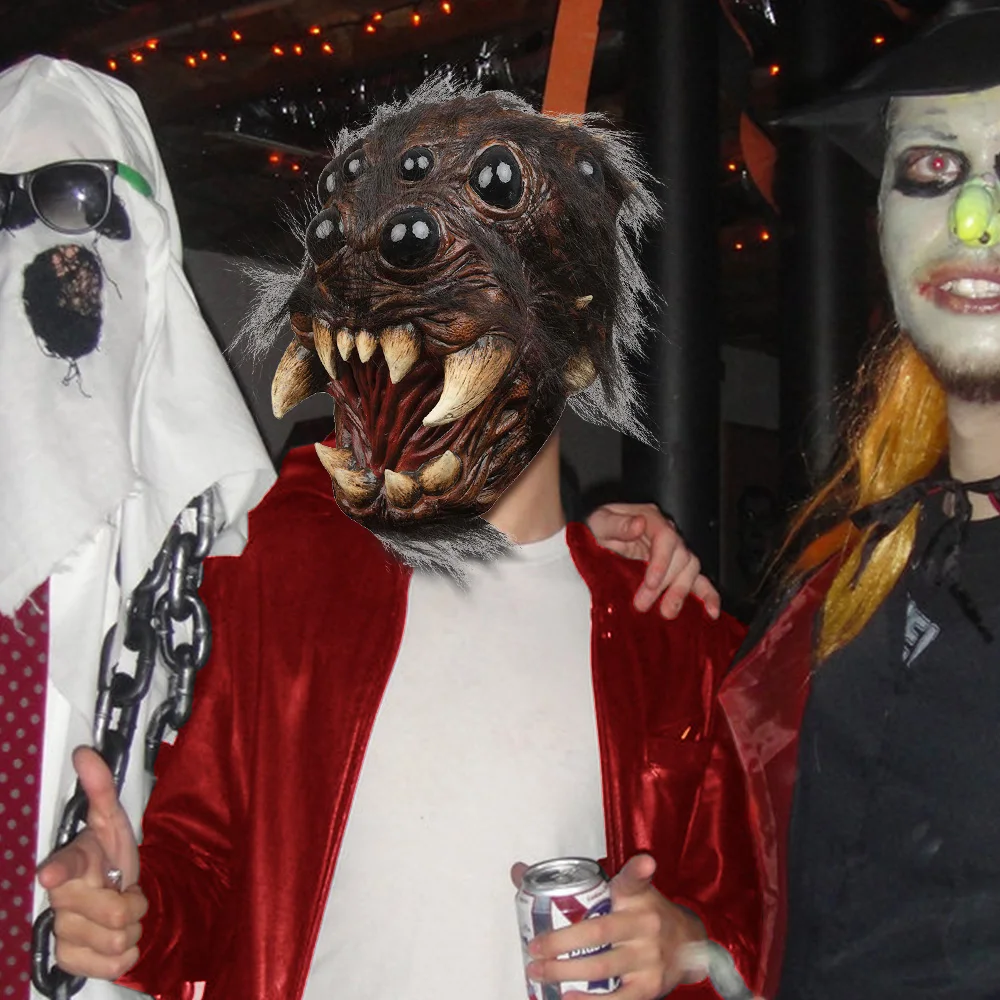 اللاتكس قناع العنكبوت الفم المفتوح ، هالوين زي حفلة الدعائم ، مخيف ، زاحف ، الحيوان ، عيون كبيرة ، الأسنان ، الرعب ، تأثيري