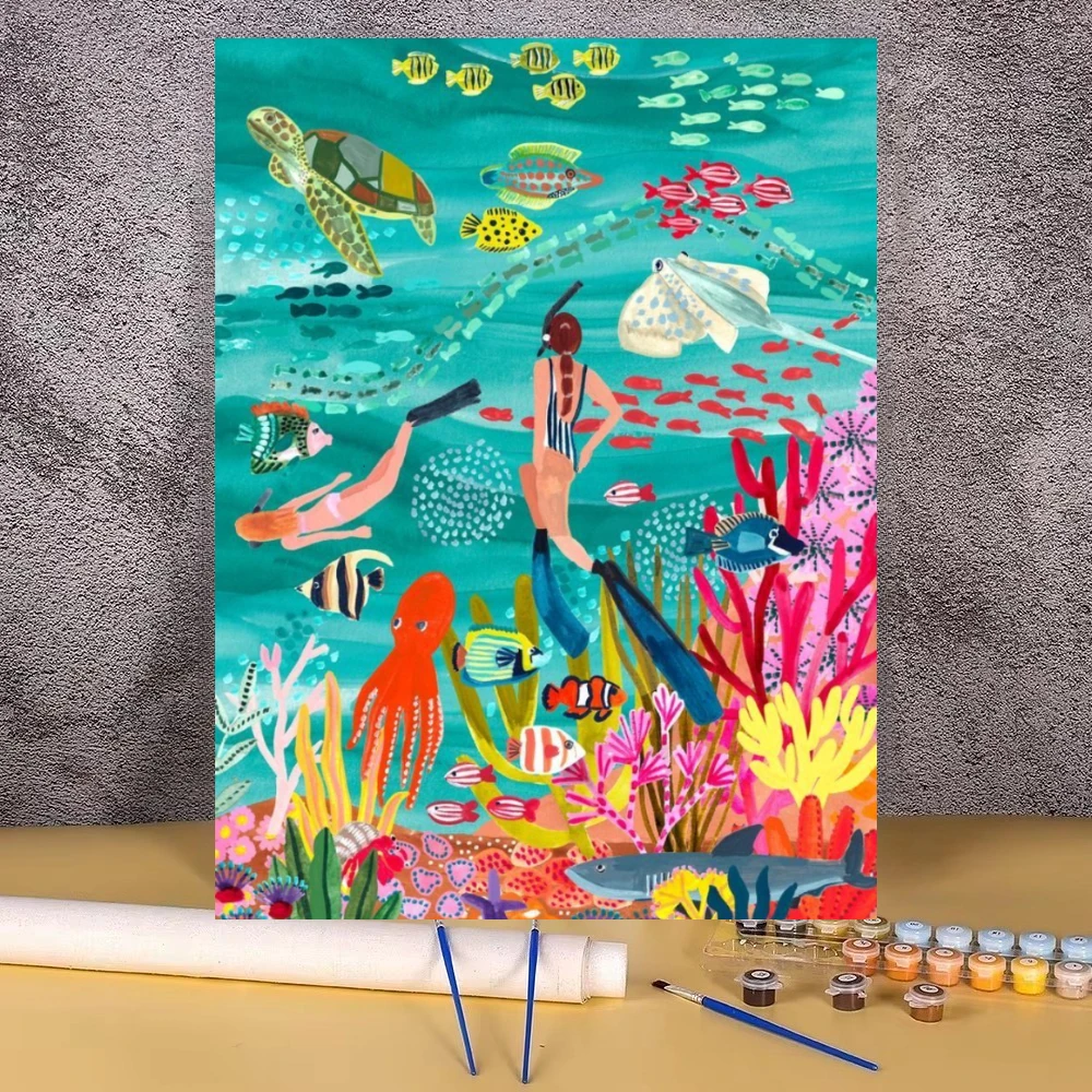 Resin Art Ocean - Colorful Ocean Snorkeling Marine Life Diamond