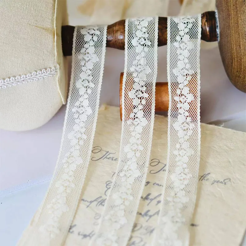 Beige Cotton Cloth Lace Ribbon, Sewing Trim, Home Party Decoration, DIY Clothes, 2.5cm, 2Yards/Lot