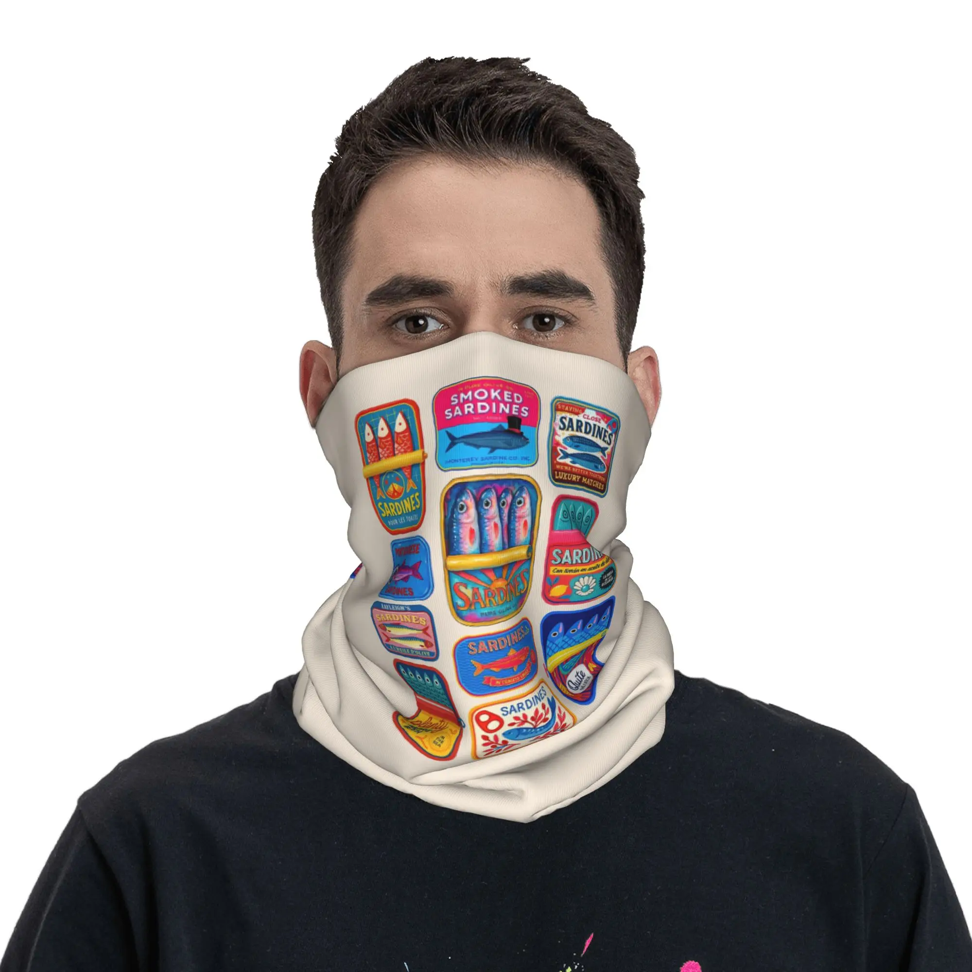 

Canned sardines assortment Bandana Neck Gaiter Printed Mask Scarf Cycling Scarf Outdoor Sports Unisex Adult Windproof
