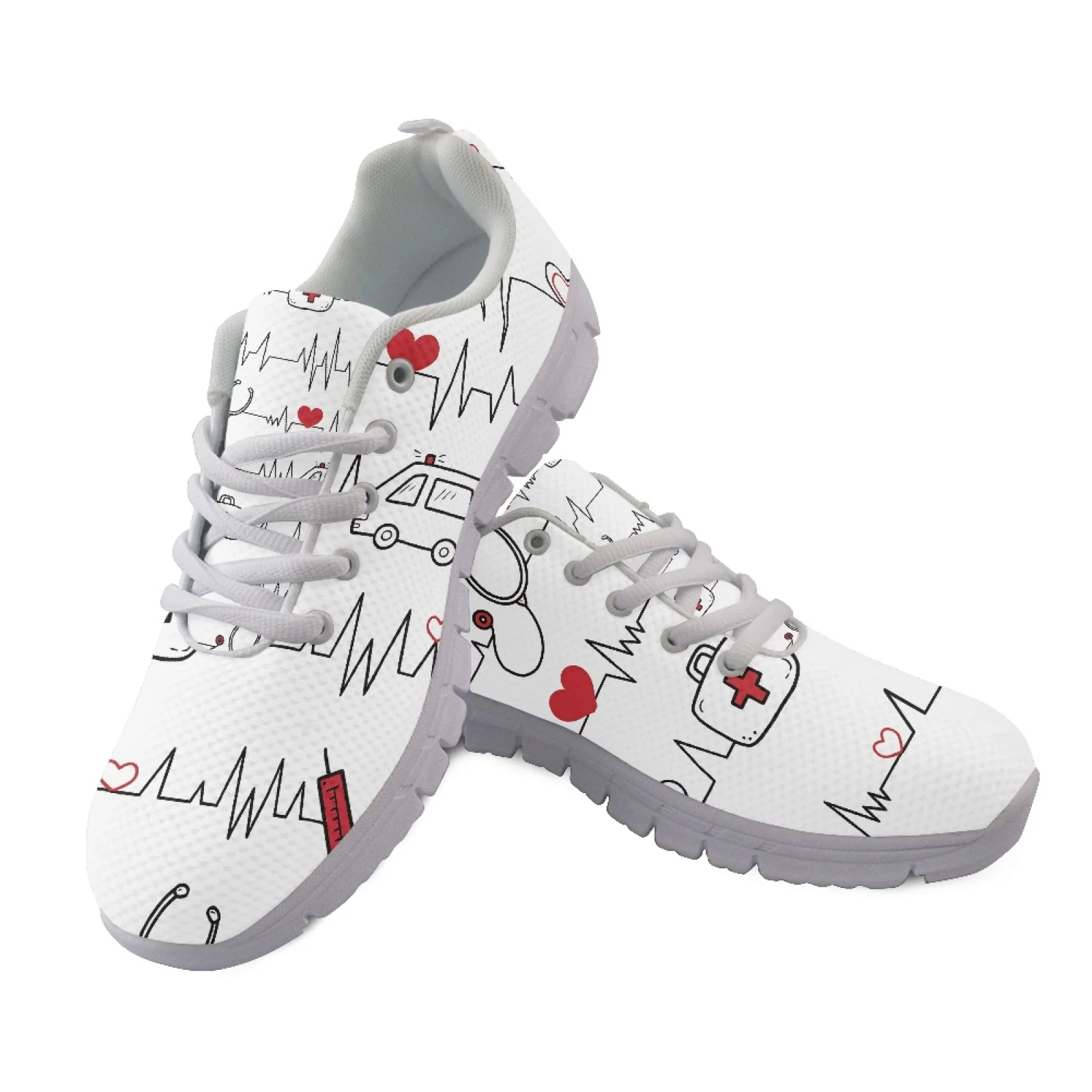 Coloranimal Medical Heartbeat Lace Up Athletic Shoes Mens Athletic Trainers Tennis Shoes for Women Womens