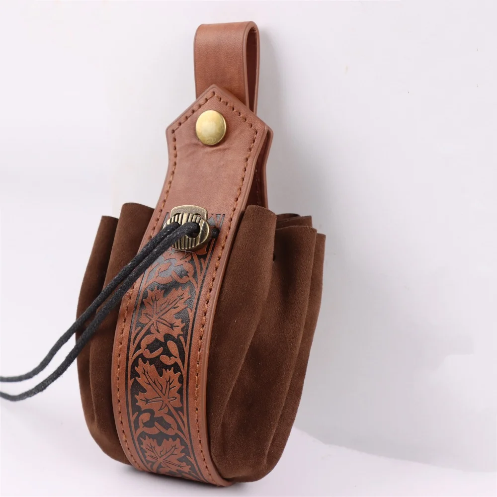 Średniowieczna saszetka ze sztucznej skóry z tłoczeniem, retro nordycka wikingowska przenośna portmonetka na monety, na LARP Ren Faire