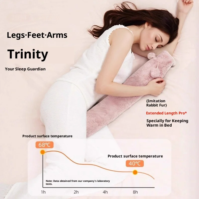 2000ML Extra Long Hot Water Bottle 76x10cm Soft Plush Removable Cover for Waist Back Hand Foot Warmth Pain Relief Winter Use