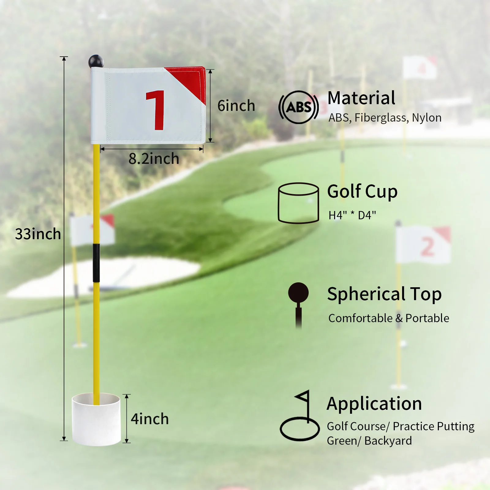 Golf Putting Green Flag and Hole Cup for Yard Practice Set Portable 2-Section Fiberglass Golf Flag Sticks Golf Accessories