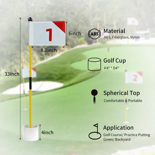Imagen 1 del producto Bandera verde de Golf y taza con agujeros para juego de práctica de patio, palos de bandera de Golf portátiles de fibra de vidrio de 2 secciones, accesorios de Golf