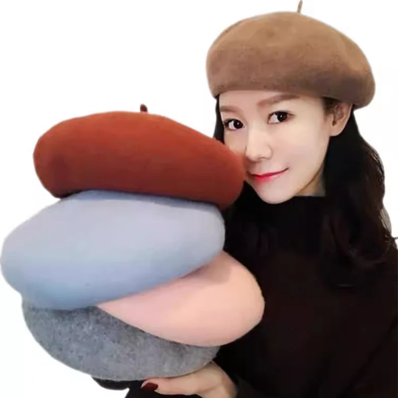 Retro Wool Beret Hat Autumn Winter Women British Hepburn stylish Artist Painter Hats Thick Warm Woolen Pumpkin Beanies Cap