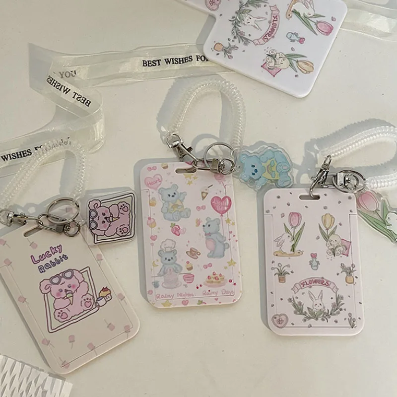 SKYSONIC ABS Full Set Anti-lost Keychain Card Holder Dog Rabbit Photo Frame Kawaii Bag Pendant Bus ID Cards Organizer