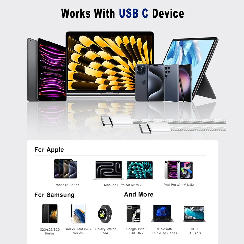 الأصلي USB C كابل 60 واط لابل آيفون 17 16 15 برو ماكس نوع C كابل لسامسونج S24 23 22 Xiaomi نوع C النسيج كابل
