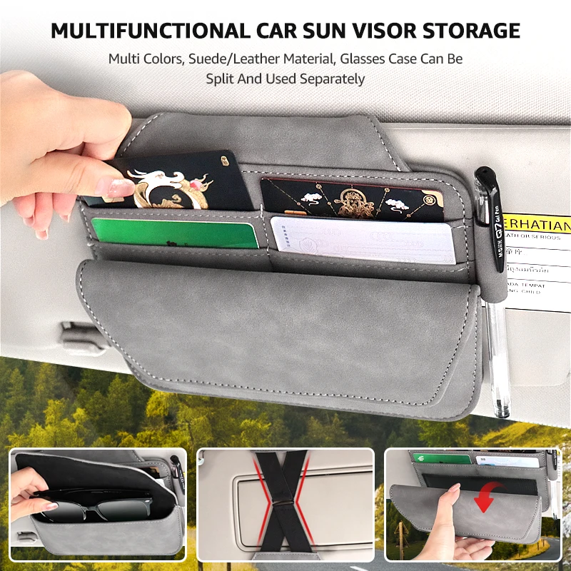 Multi-Pocket Sun Visor Bill Pen Business Card Holder Pocket Card Storage Car Sun Visor Storage For Universal Car Glasses Case 