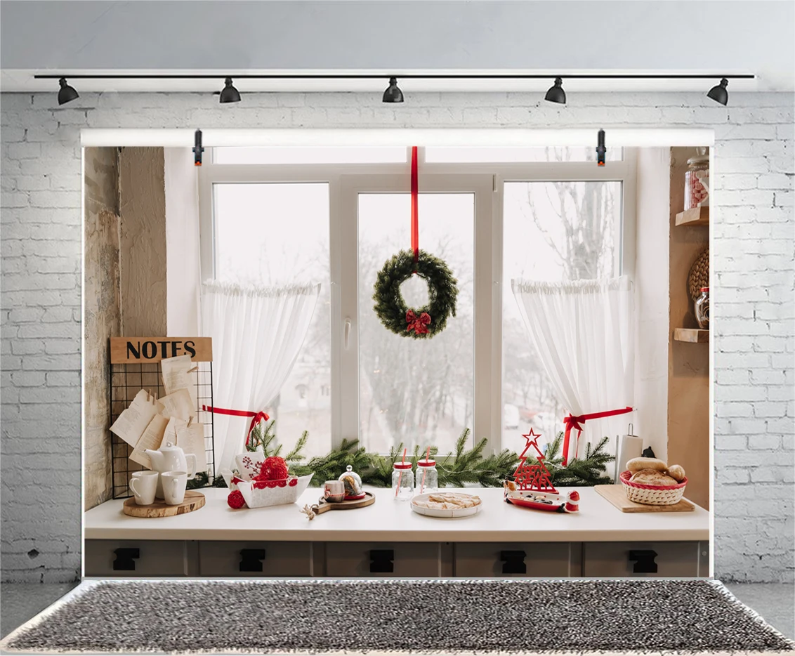 Arrière-plan de photographie de noël W-7731, arrière-plan de cuisine, décor de cabine Photo intérieure, accessoires de Studio Photo de Portrait de nouveau-né