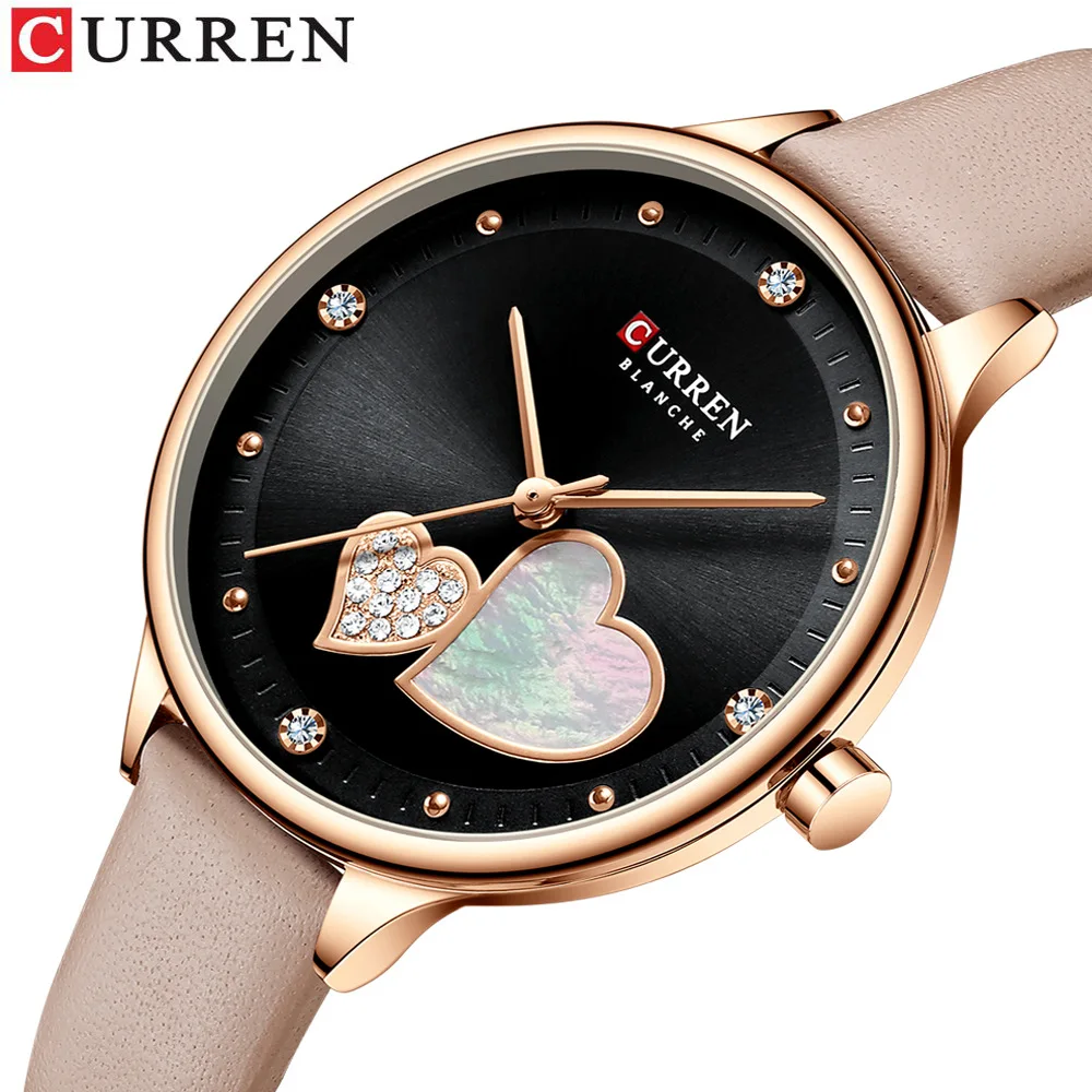 Reloj de cuarzo CURREN 9077 para mujer, elegante, bonito, resistente al agua, informal, con correa de cuero, reloj de pulsera para mujer