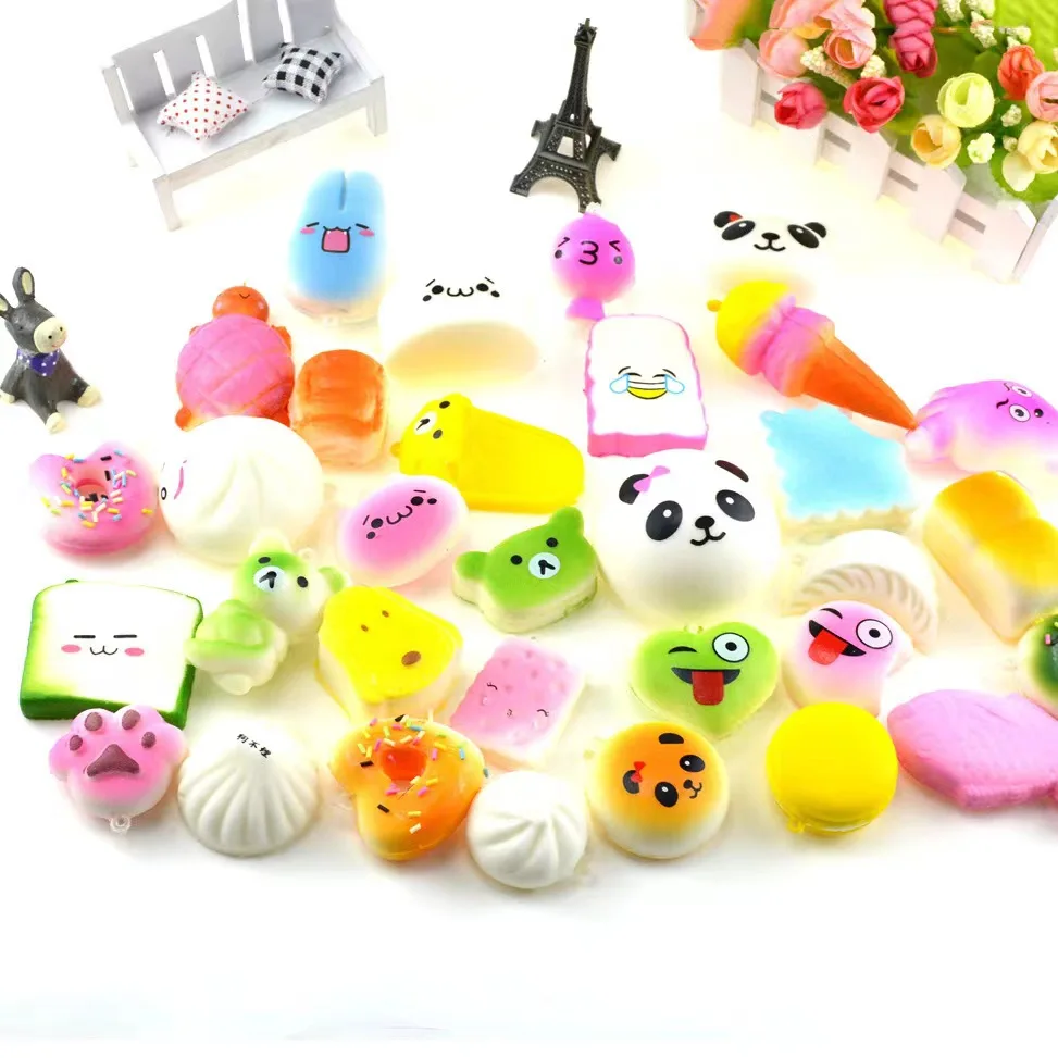 NOWOŚĆ 10szt Squishies Toy Medium Mini Soft Bread Toys Key Banana Cake Toast Squishy Toy Kawaii Toys Squishy Pack Toy Random