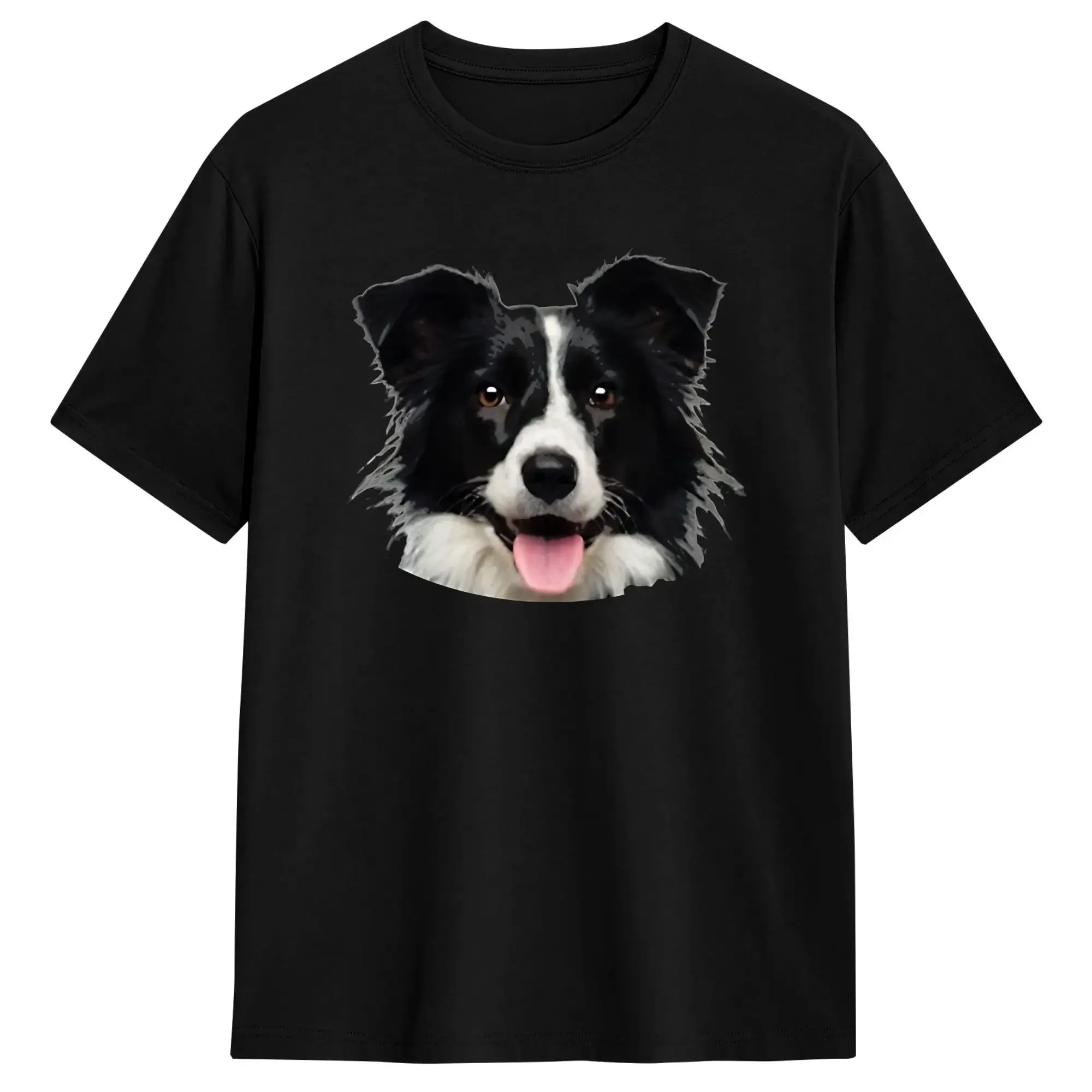 Funny Border Collie Face Portrait Pure Cotton T Shirt For Couple Beach  Y2K T-Shirts O-Neck Harajuku Tees Oversized Clothes