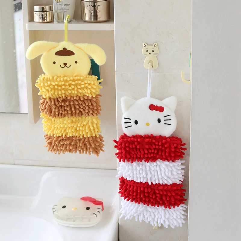 Long Plush Cute Hand Towels Kuromi My Melody Cinnamoroll Chenille Yarn Girly Absorbent Towel For Kitchen Toilet Water Uptake