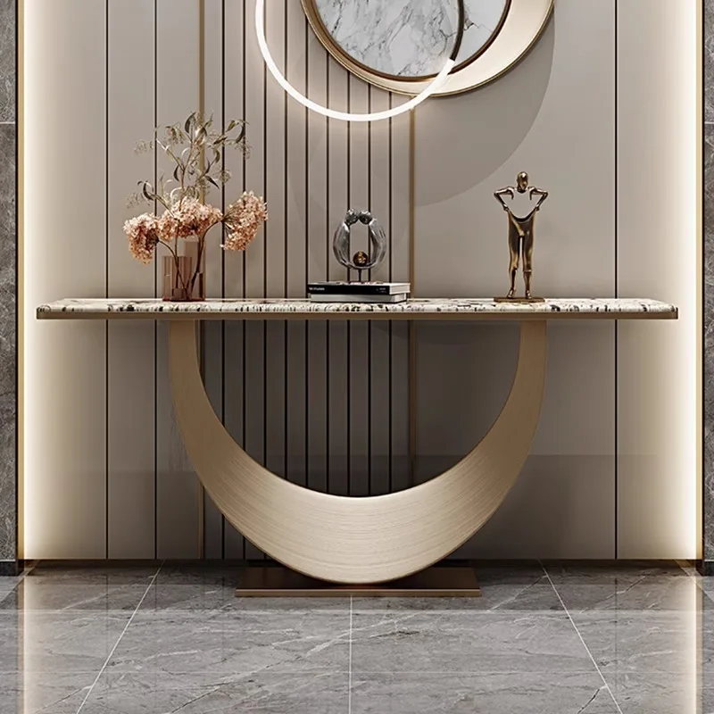 Light luxury household Italian natural marble luxury stone entrance table Entry entrance table against the wall Entrance cabinet