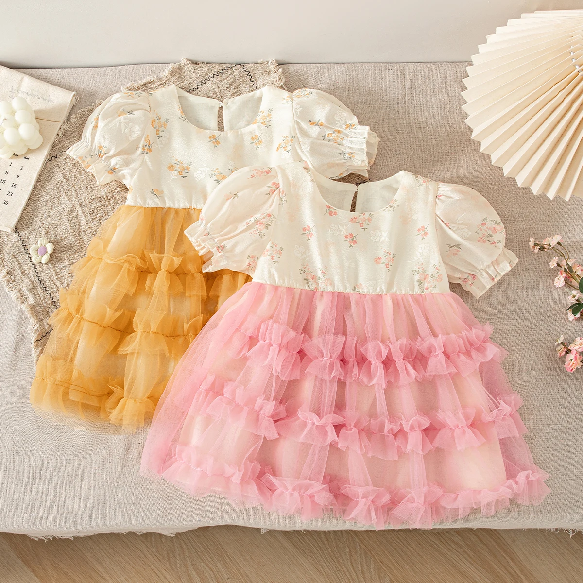 

Baby Girl Dress Summer Floral Mesh Short Sleeved Girl Dress Cute Birthday Party Baby Dress Baby Girl Clothing ﻿